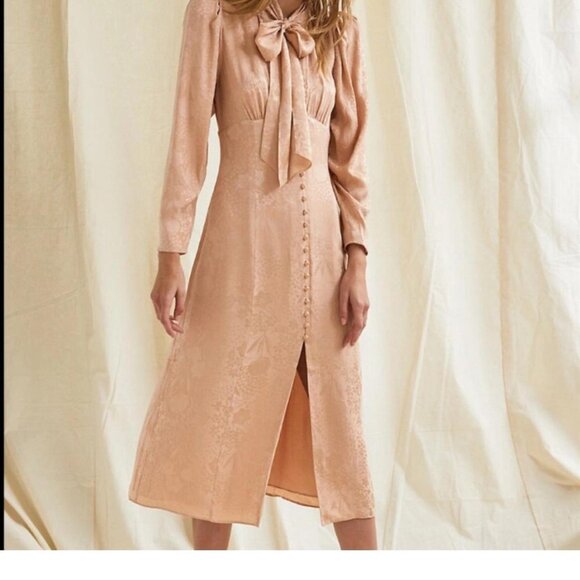 Wilfred Le Fou Mambo Silk Midi Dress | Beige Brocade Size 6 - Picture 1 of 6